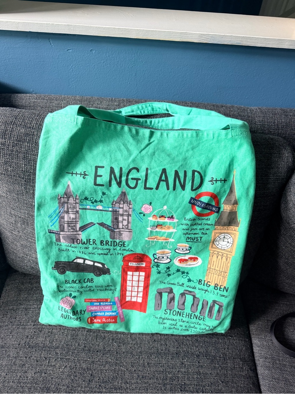 Cost Plus World Market Green England Graphic Tote